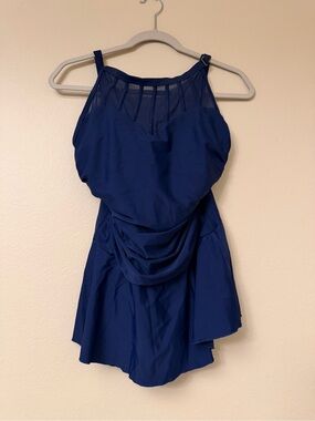 Caribbean Navy High-Neck Skirted One-Piece Swimdress